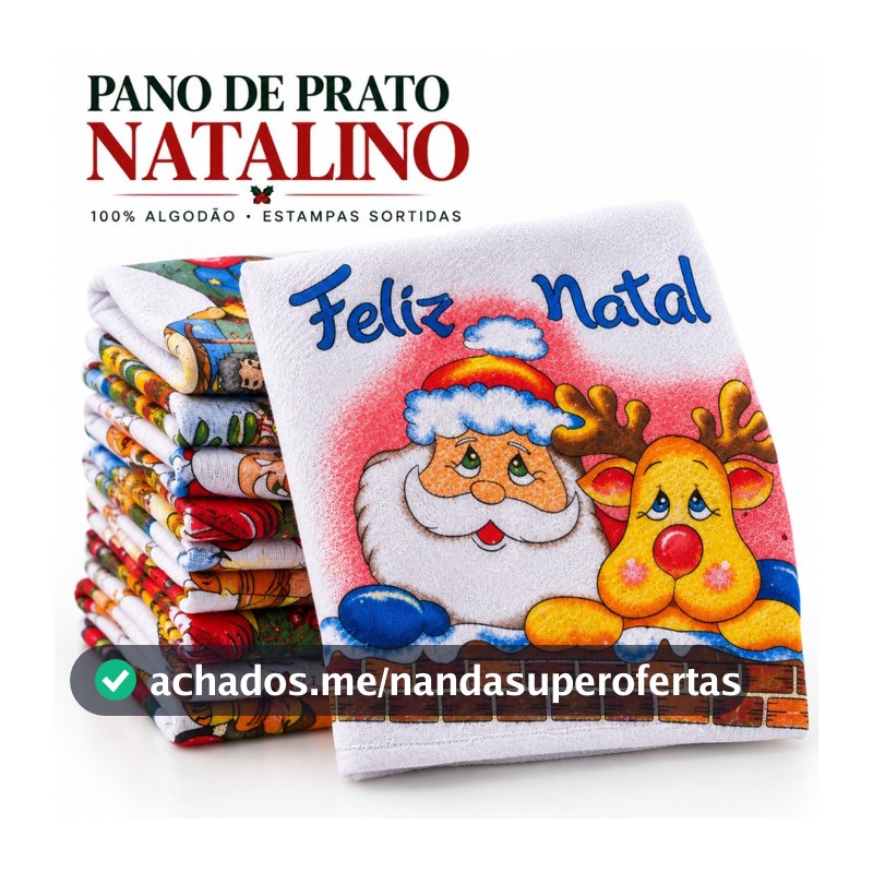 Kit Pano de Prato Natalino 100% Algodão Estampado para Cozinha Natal 3 5 ou 10 Unidades
