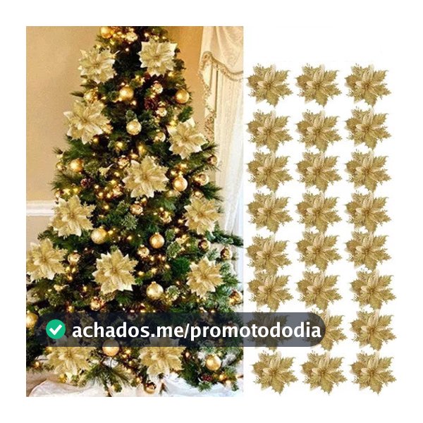Kit 24 Pcs Flores Artificiais De Natal Com Clipes Pronta Entrega