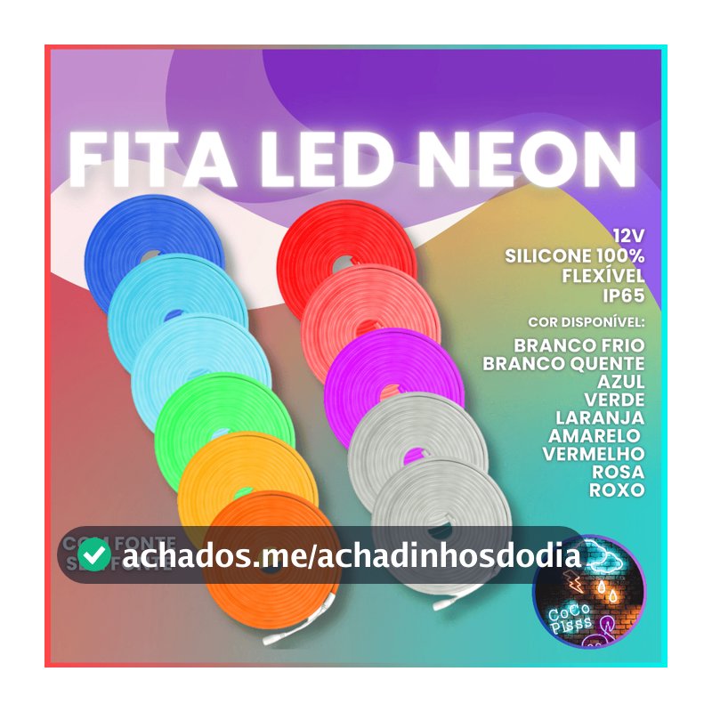 Fita de Led Mangueira Neon 5 Metros Alto Brilho Flexivel Siliconada IP65 Com ou Sem Fonte