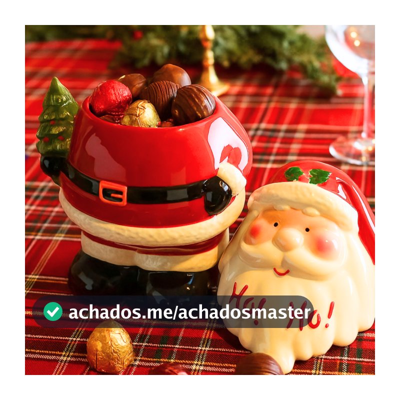 Pote Cerâmica 25cm Papai Noel para Doce Açúcar Sal Farinha Mesa Natal