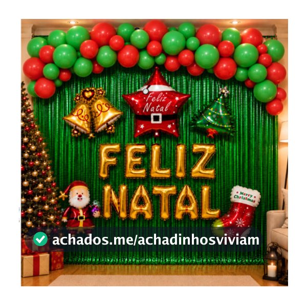 Kit Decoração Natalina Feliz Natal Balões Vermelho Verde Cortina Metalizada
