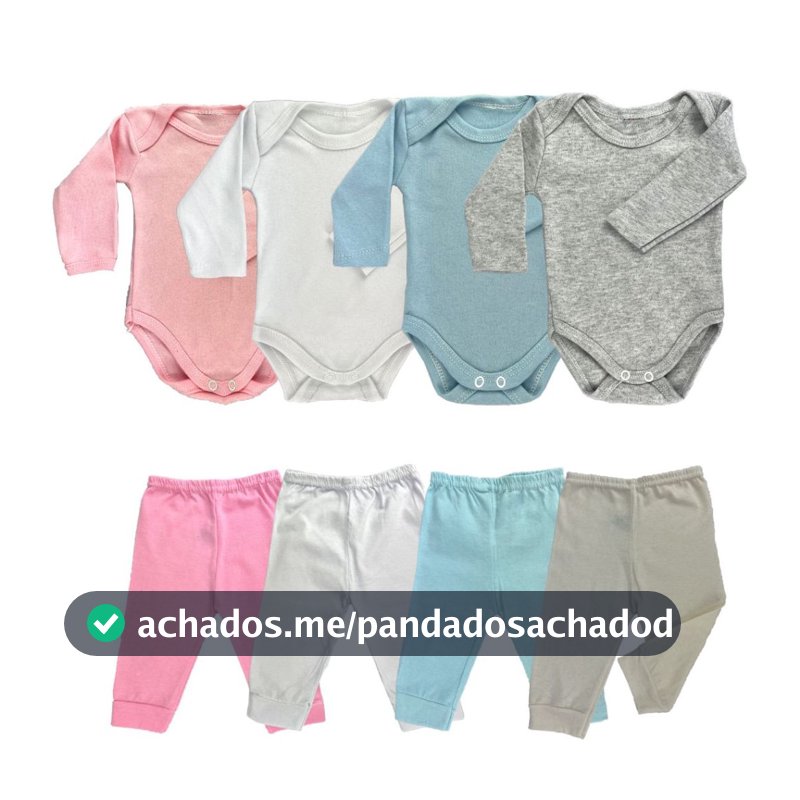kit 4 peças mijão calça e body manga longa infantil bebe masculino e feminino