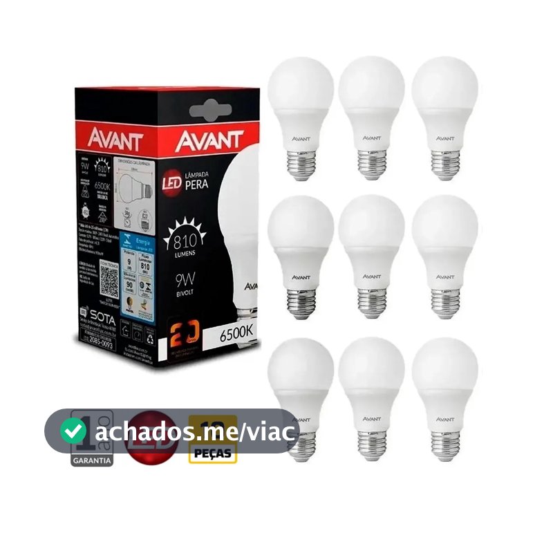 Kit com 10 Lâmpadas Led 9W Bivolt Branco Frio 6500K Avant