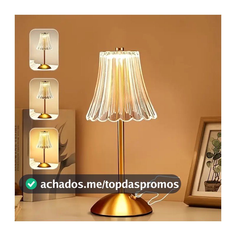 Luminária Abajur de Mesa com Barra de LED para Iluminação Interna, Sensor de Toque, Sem Fio e Três