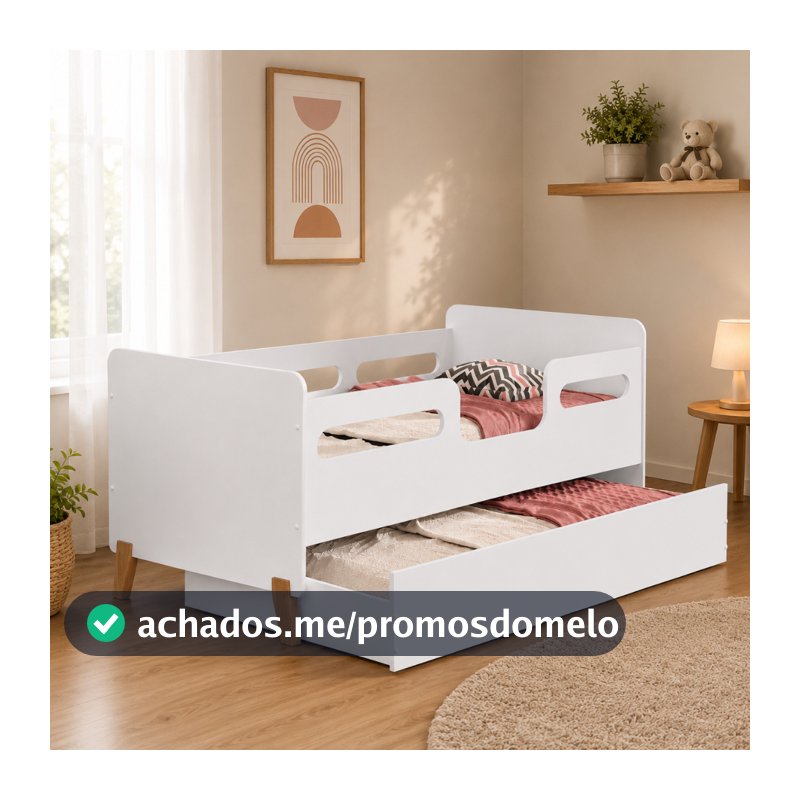 Bicama Infantil Cecilia MDF Resistente C/ Proteção Lateral E Auxiliar + 2 Colchões D18 Montessoriana