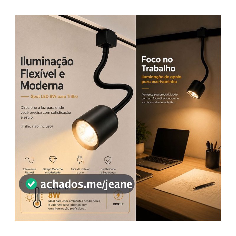 Spot Led Para Trilho Flexível 8w Preto Branco Quente Bivolt