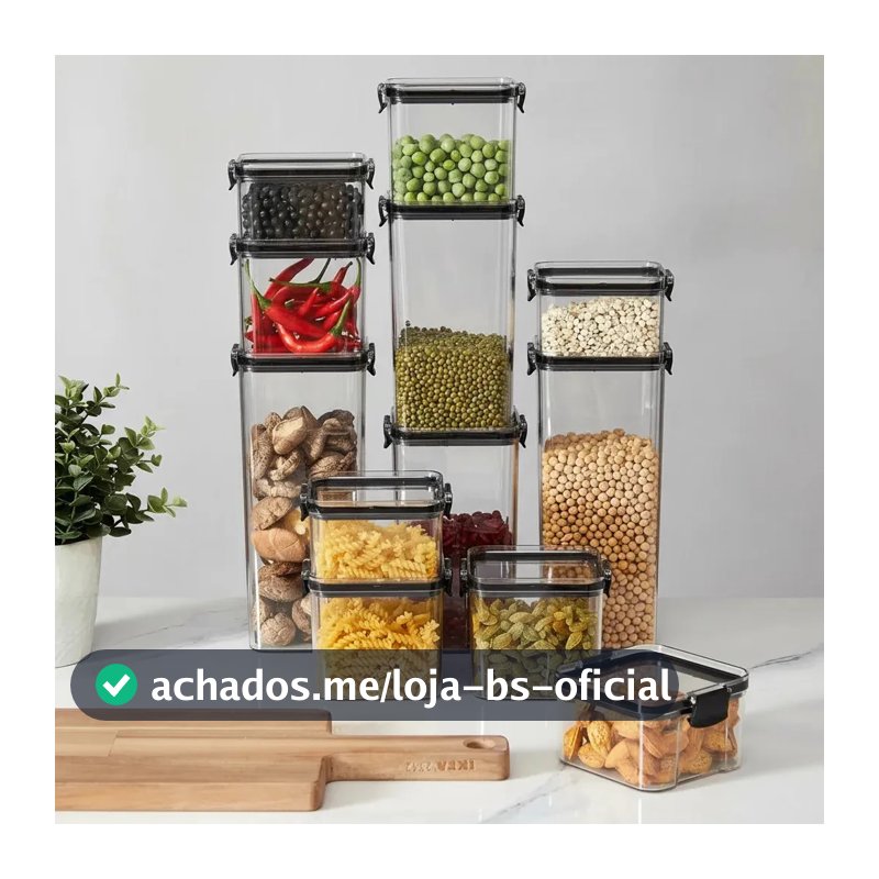 POTE HERMÉTICO HAUSHOP KIT 12 POTES PARA ALIMENTOS SEGURO TRANSPARENTE