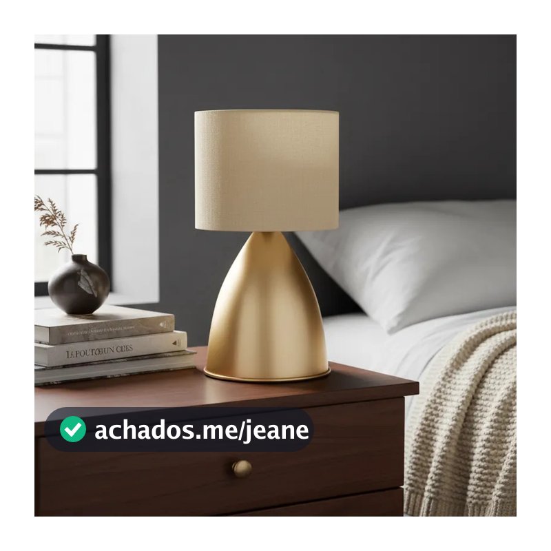 Luminária de Mesa Abajur Bojudo Dourado alumínio Com Cúpula tecido Algodao sala quarto cabeceira de cama escritório