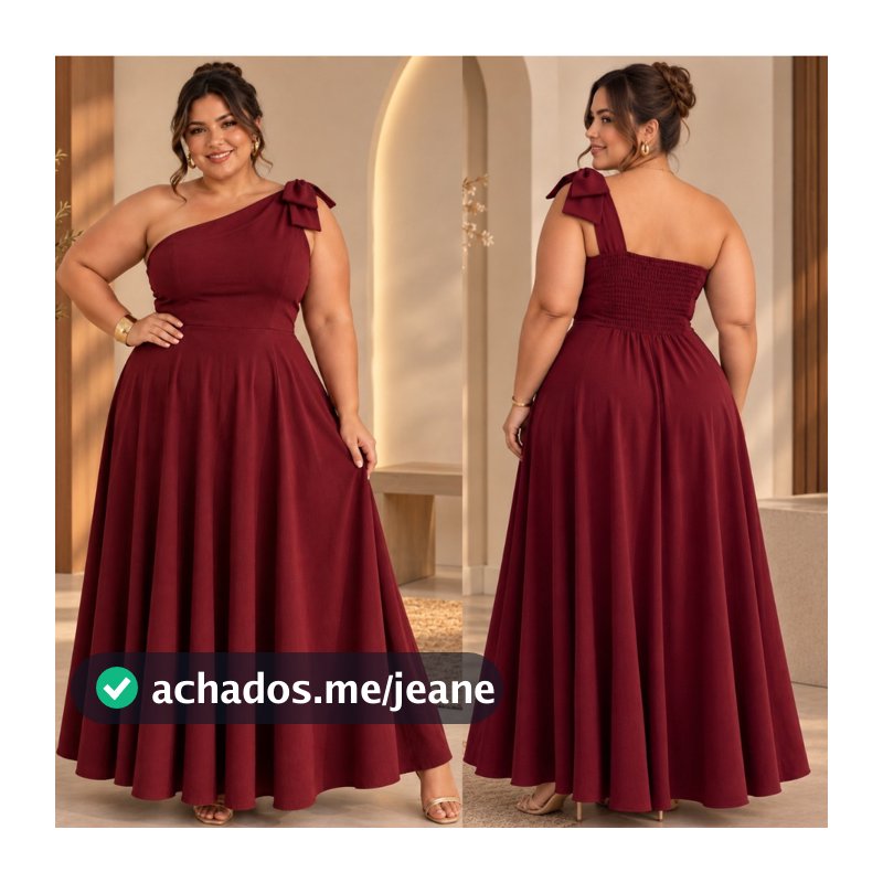 Vestido Longo Plus Size Feminino um Ombro só Laço Delicado Festa Madrinha