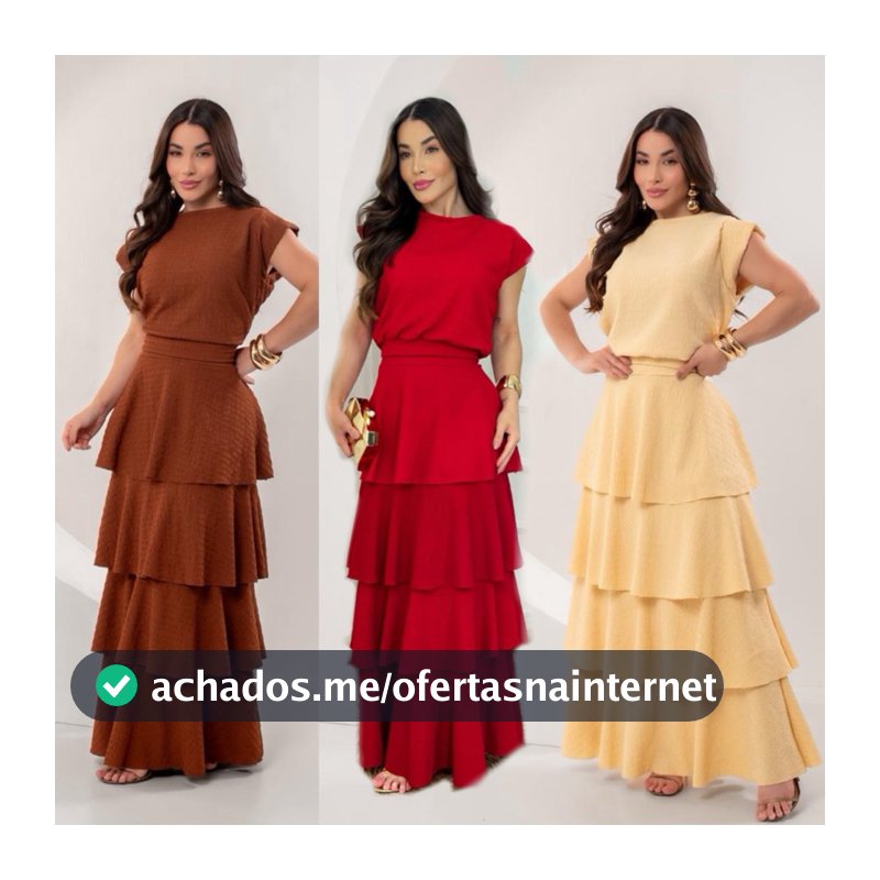 Conjunto Feminino Blusa Gola Careca e Saia Longa com Babado Três Marias Moda Evangélica
