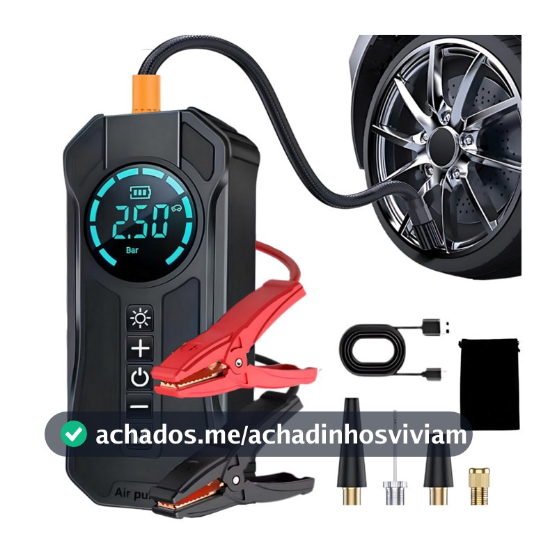 Compressor de Ar Portátil Digital Recarregável Inflador Pneu Carro Moto Bike USB LED