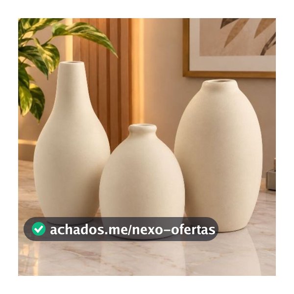 Vaso de decoração Kit con 3 Vasos Decorativos Cerâmica Premium Bulbo Sala Moderna