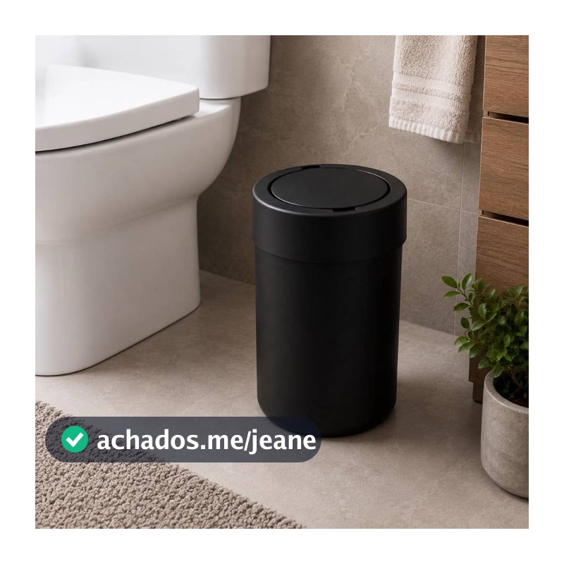 Lixeira Press 5L Banheiro com Tampa Basculante Compacta Redonda para Lavabo Quarto Escritório e Casa Coza