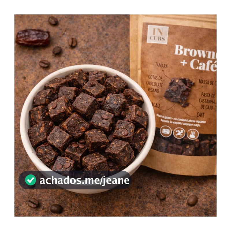 Doce fit Sem Açúcar- Brownie com Café e gotas de chocolate - Tâmara -  Sem lactose - Vittay