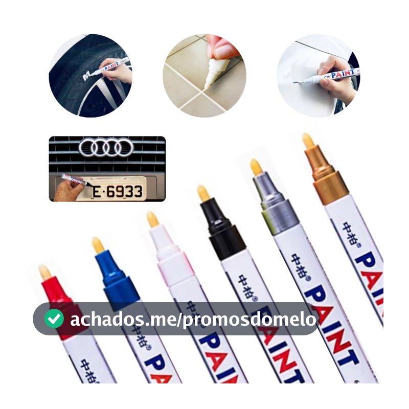 Caneta Paint Original Reparadora Pintura Automotiva Permanente Não Sai Na Água Tira Riscos Carro Moto Retoque de Placa Tênis Pneus para Ferro Metal Madeira Plástico Gesso Vidro Couro Tecido Cores Preto Branco Prata (Cinza) Dourado Azul Vermelha