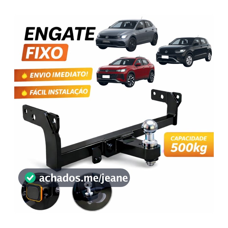 Engate Reboque Fixo VW Polo - T-Cross - Tera  500kg 2017 à 2026 Rabicho Novo Completo Reforçado Não Fura