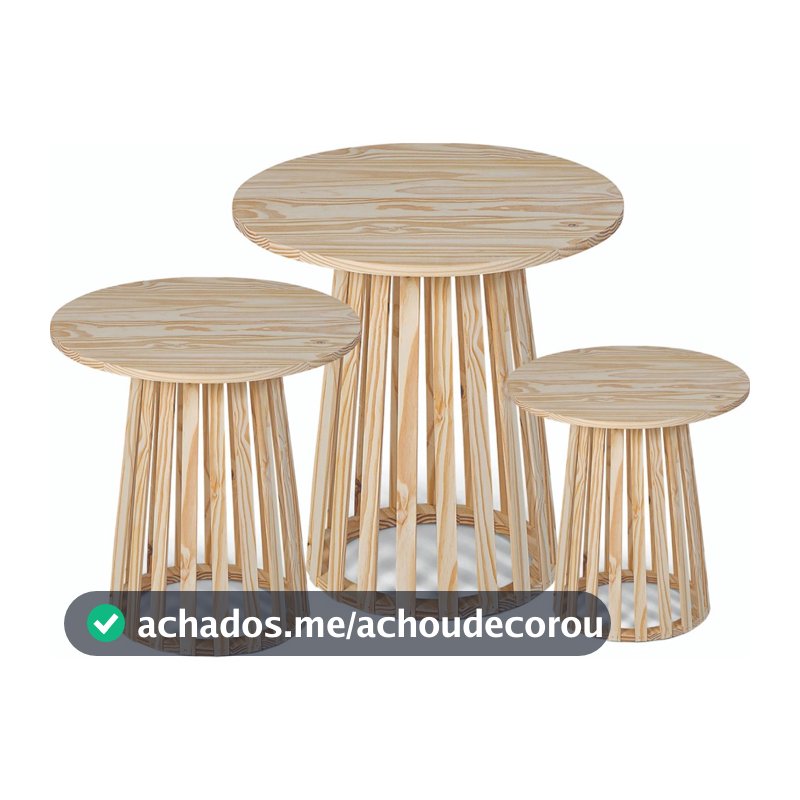 Mesas Ripadas Desmontável Em Madeira PINUS CRU Para Decoração De Festa Tamanhos 80 e 60 e 40