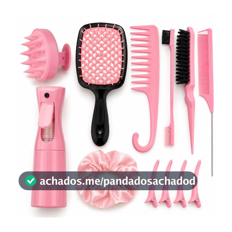 Kit Completo para Cabelo 12 Peças com Escova Pente Borrifador Presilhas e Scrunchie para Penteados