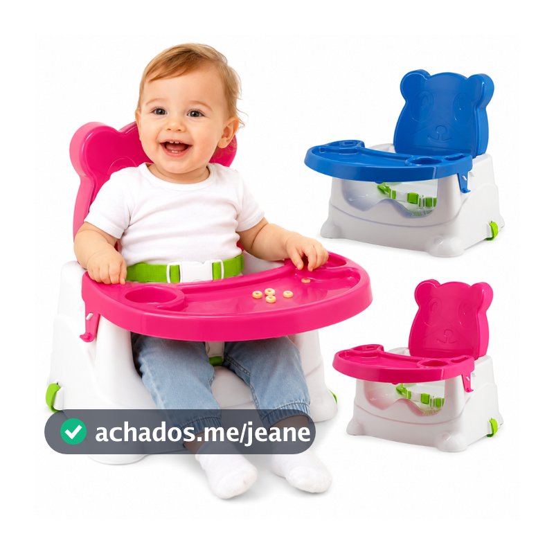 Cadeira de Alimentação Portátil Infantil Cadeirinha Bebê Premium DobrávelUrso Rosa Azul Multmaxx