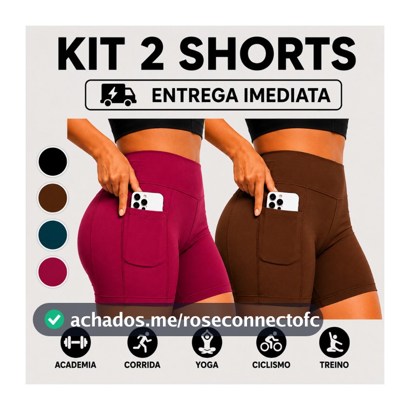 Kit com 2 Shorts Femininos Academia Suplex Premium com Bolso