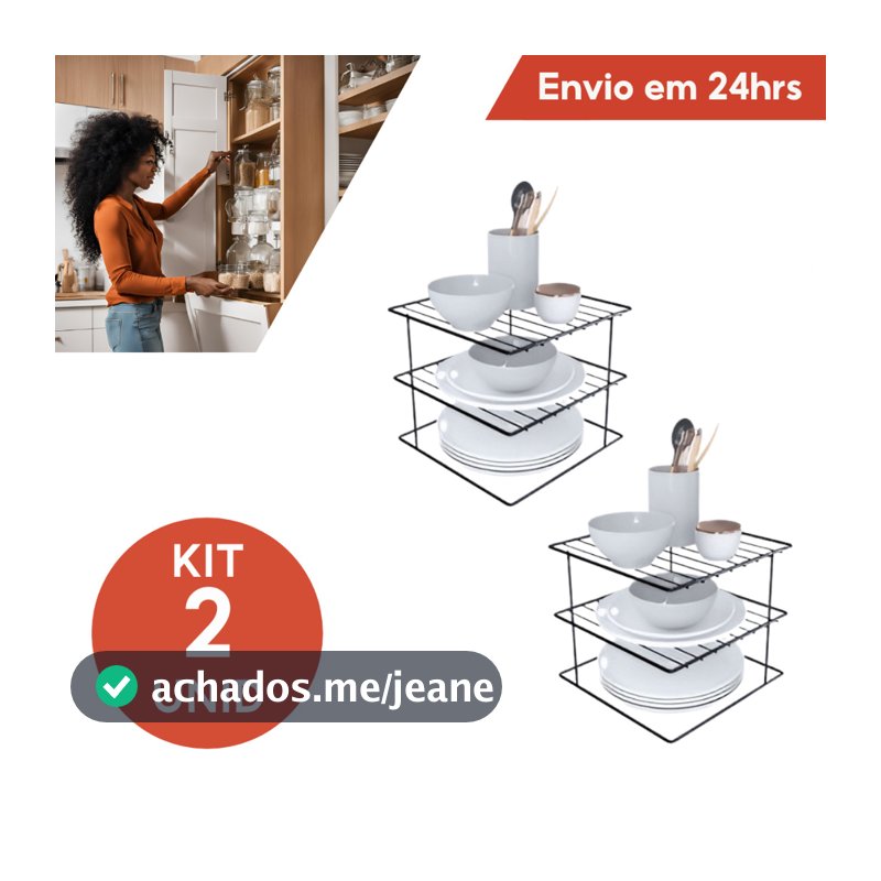 Kit 2 Organizadores de Pratos Quadrado para Armário Cozinha Aramado Prateleira Porta Louças