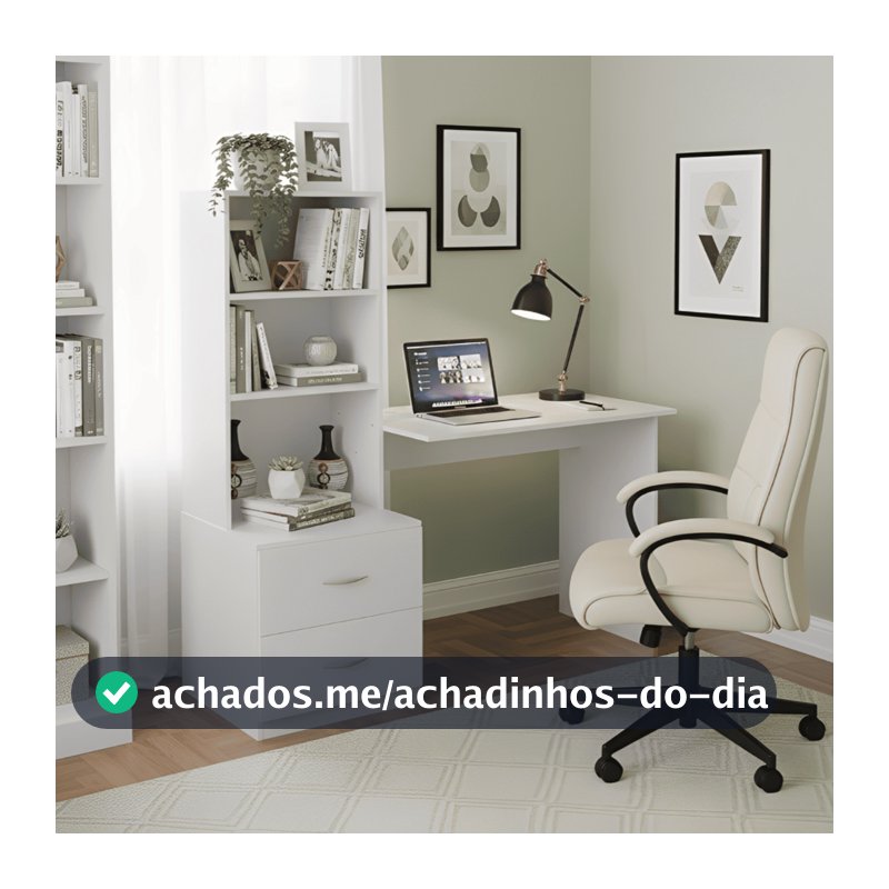 Escrivaninha Mesa Computador 2 Prateleiras 2 Gavetas Compacto Ônix Escritorio Quarto Home Office