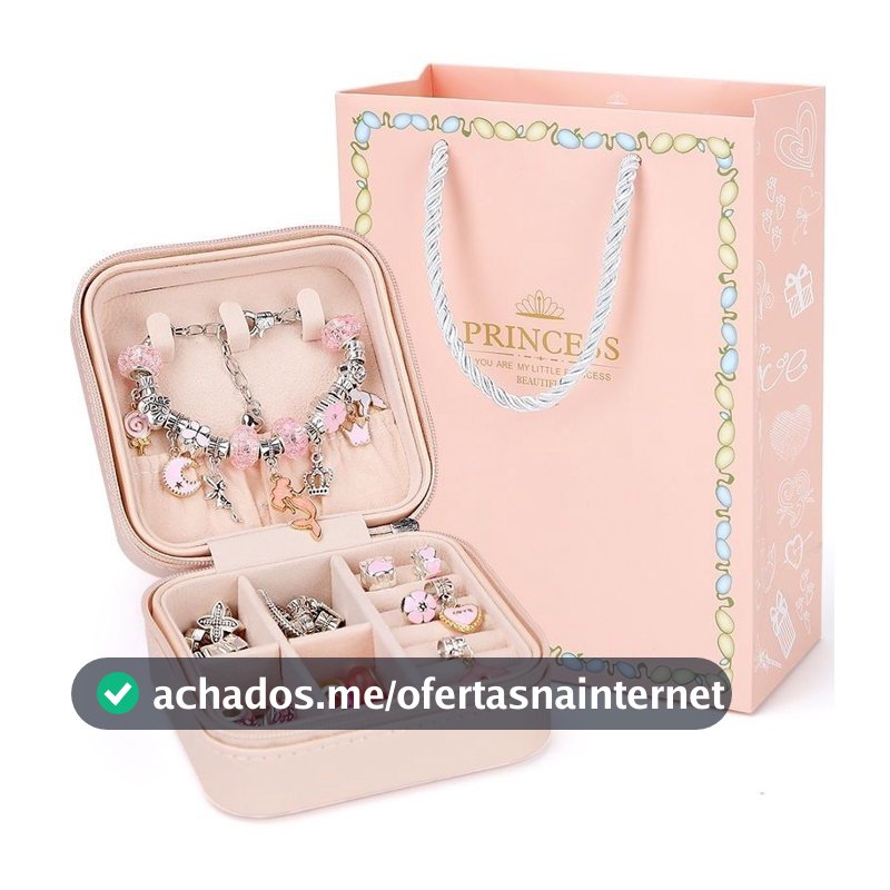 Kit Pulseira Colar Linda Diy 67pçs Com Porta de Joias Infantil Presente De Aniversário Para Meninas
