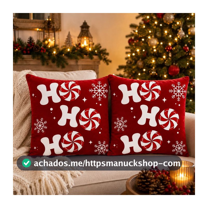 Kit 2 Capas de Almofada Natalina Ho Ho Ho Vermelha 44x44cm 27020 – Vencedor