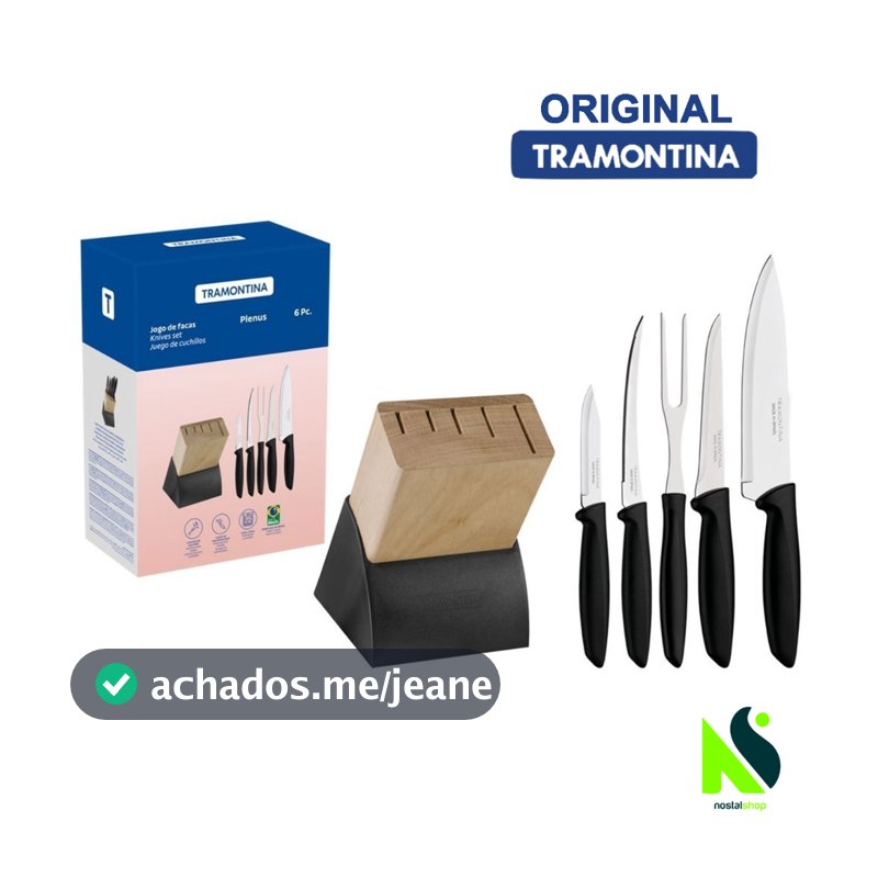 Jogo de facas Tramontina Faqueiro 6 peças com Cepo 7 ou 10 peças utensílios Faqueiro Tramontina