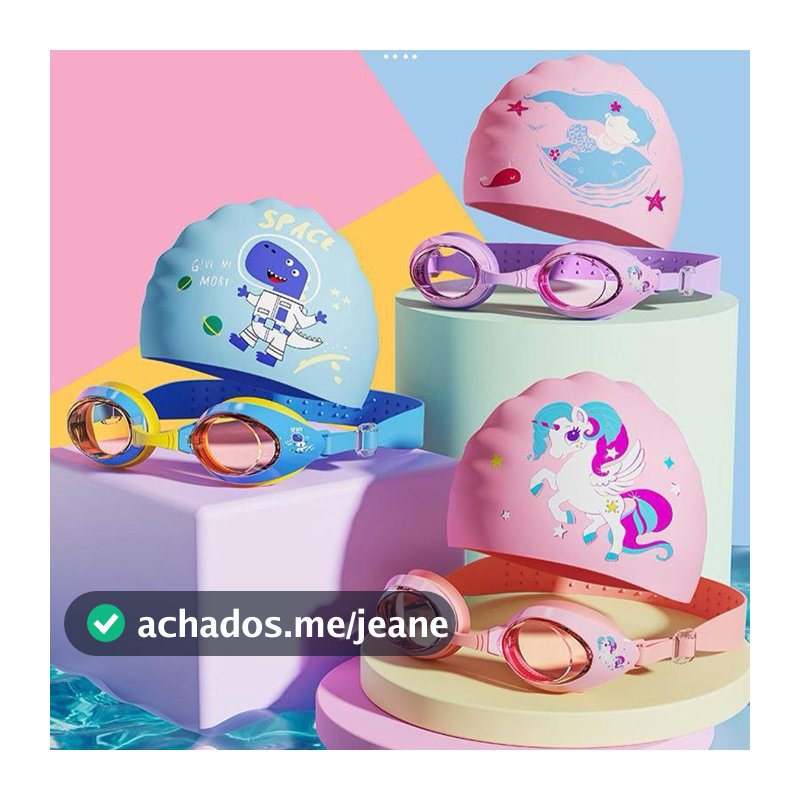 Kit Touca e Óculos de Natação Infantil Piscina para Meninas e Meninos