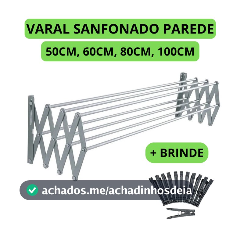 Varal De Roupa Retratil sanfonado Parede varios tamanhos 50cm 60cm 80cm 100cm