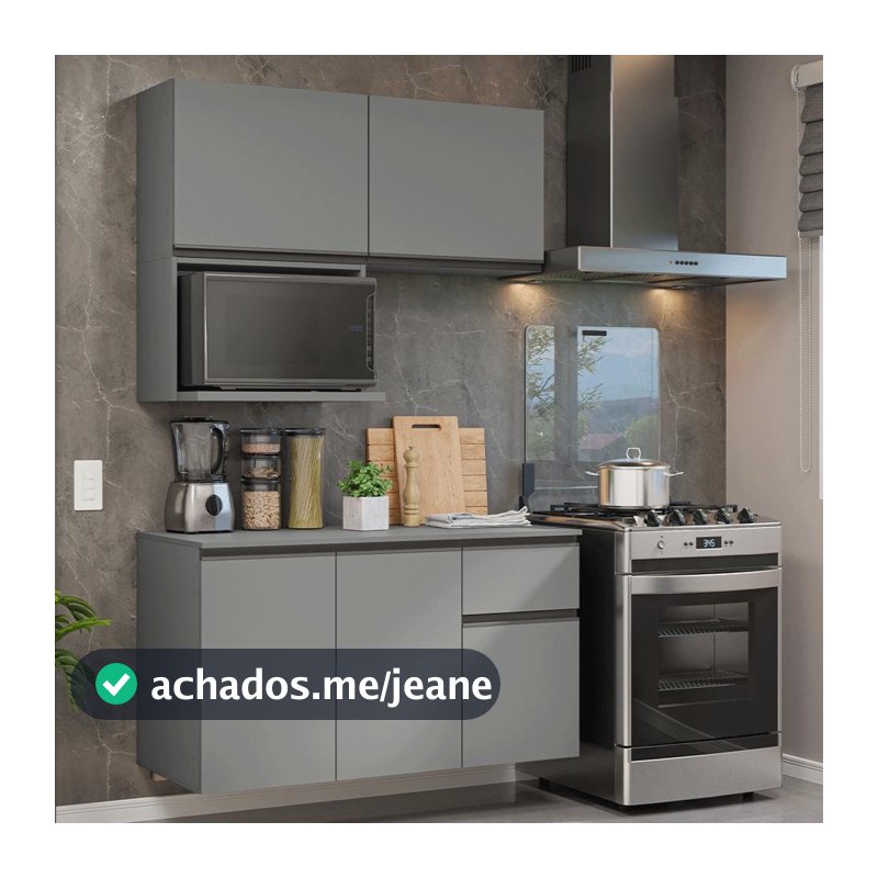Armário de Cozinha Compacta 120 cm Suspensa Cinza Nice Madesa 06