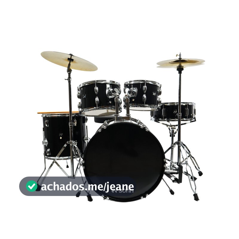 Bateria Acústica Sonn S-B120P Bumbo 20 preto e cromada com baquetas e com banco ensaios iniciante estudante apresentação