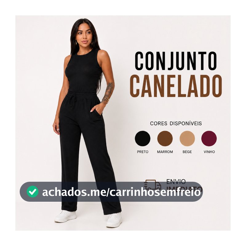 Conjunto Feminino Canelado Calça Wide Leg Pantalona com Bolsos + Regata Moda Verão Frio