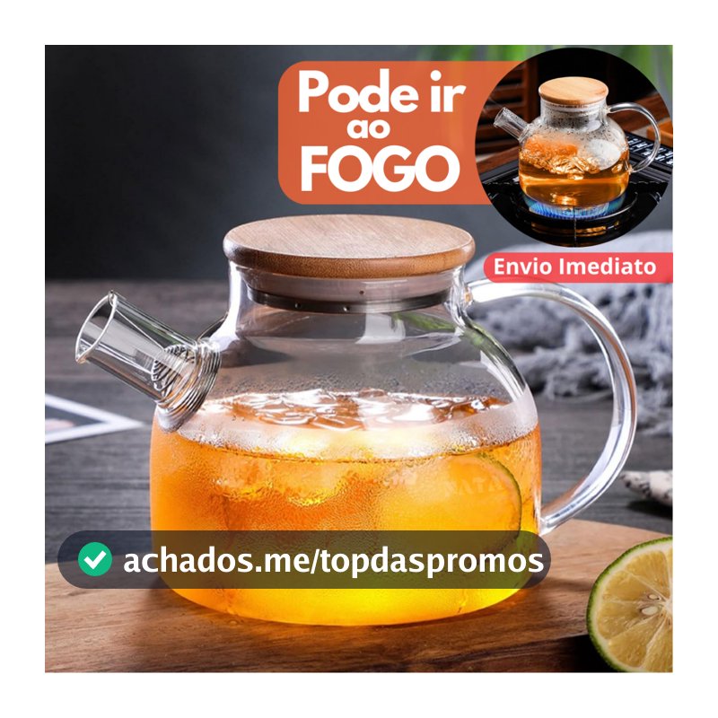 Chaleira de Vidro 1L com Coador Tampa de Bambu Premium Bule infusor Resistente a Calor de ir Ao Fogo