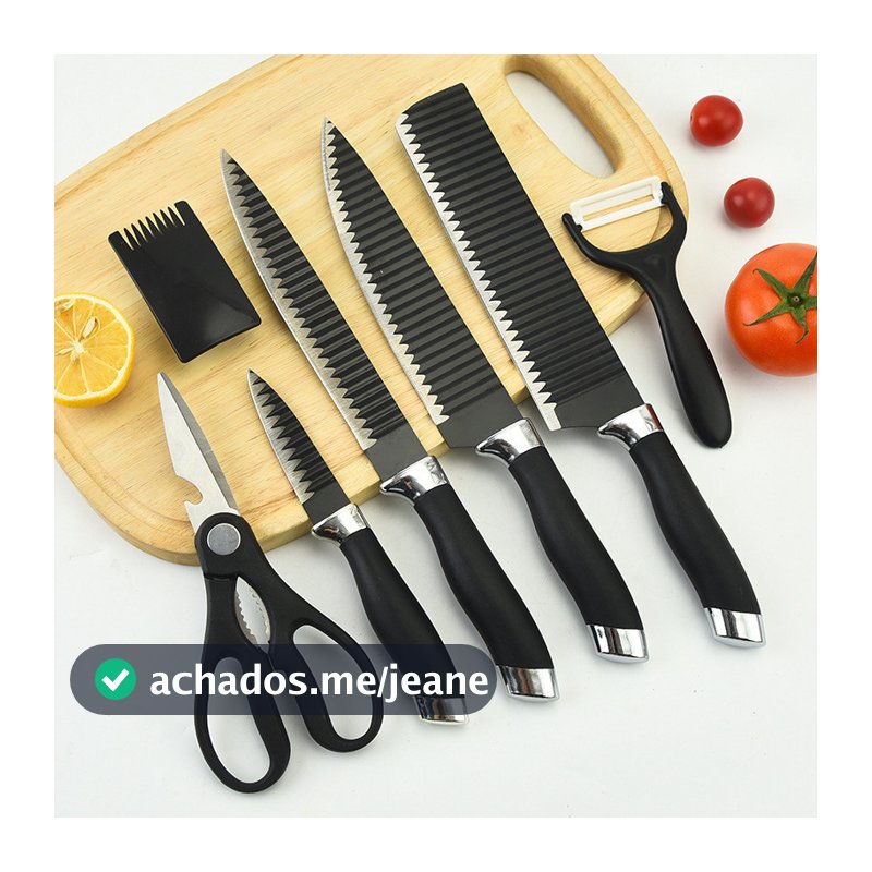 conjunto de 6 peças jogo faca em inox profissional kit churrasco antiaderente corte fio de navalha