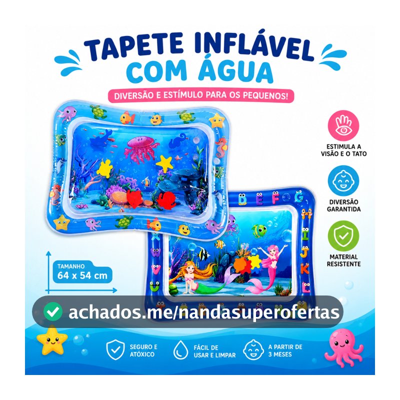 Tapete de Água Inflável Infantil Sensorial para Bebê Brinquedo Tummy Time