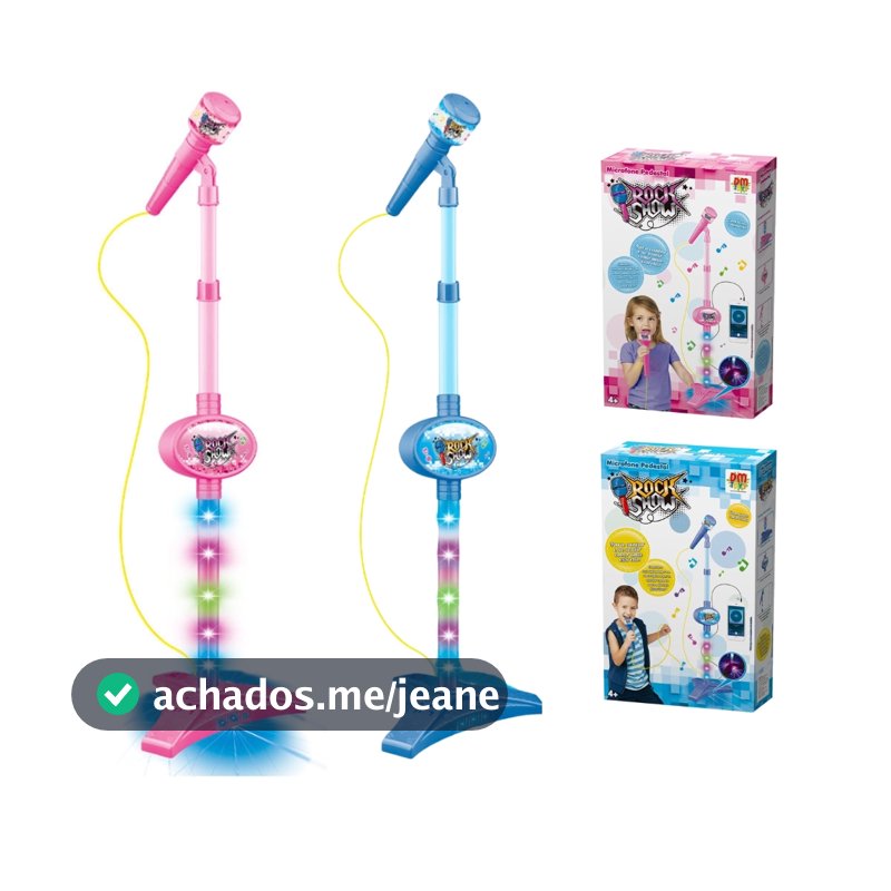 Microfone Infantil Brinquedo Pedestal com Luz Conecta MP3 Celular DM Toys Azul / Rosa