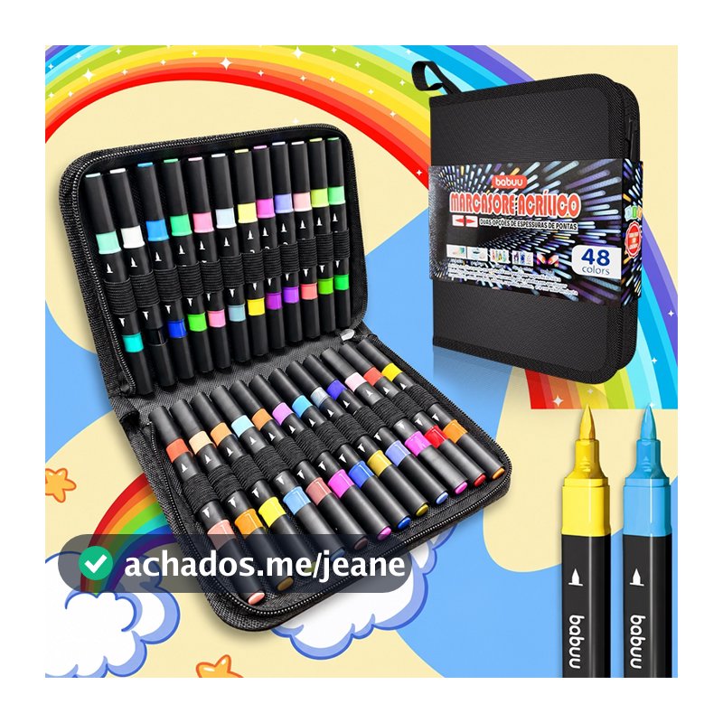 Kit 48 Cores Canetas Acrílicas de Ponta Dupla Resistentes à Água para Pedra, Vidro, Madeira e Cerâmica【BaBuu】