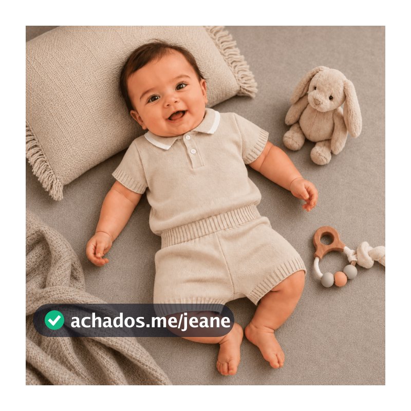Conjunto Bebê Menino Tricot Premium Blusa Polo Manga Curta + Shorts M/G