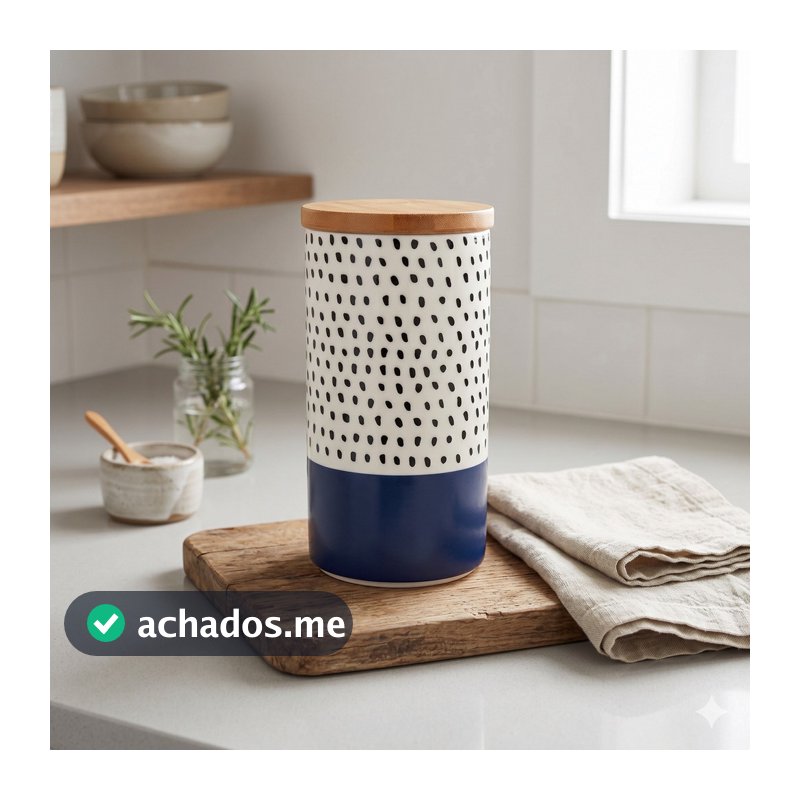 Pote Hermético 1500ml Azul Marinho Branco Poá para Cozinha