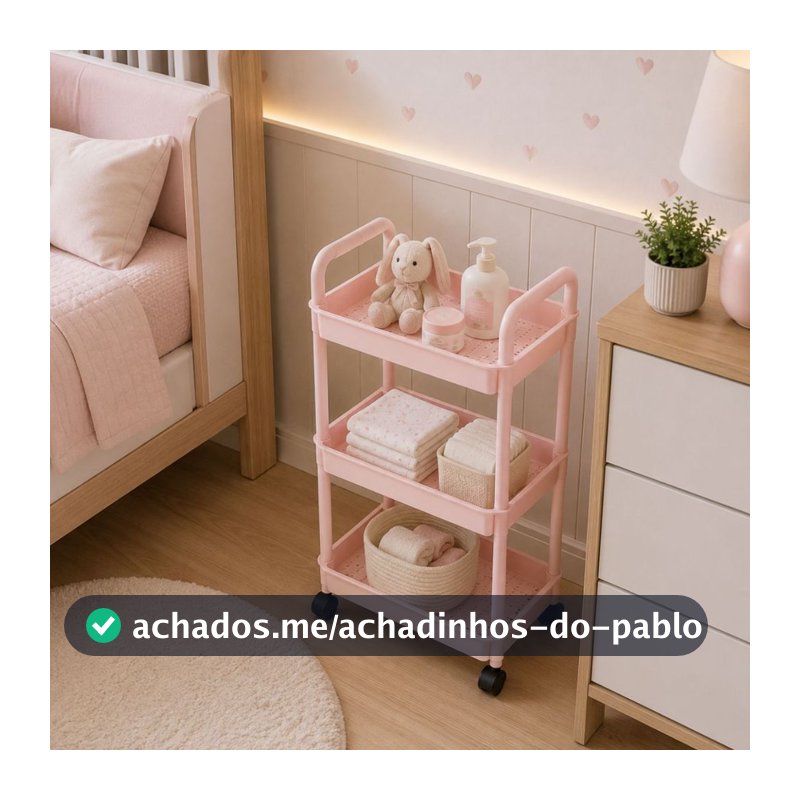 Carrinho Organizador Multiuso Pequeno 3 Andares Resistente Com Rodinhas Cozinha Banheiro Quarto Salão de Beleza 60cm alt