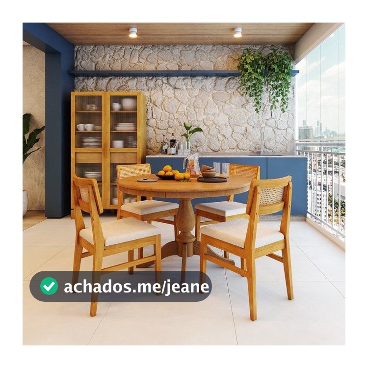 Mesa de Jantar 4 Lugares Redonda Tampo de Madeira Maciça Gardênia Mel