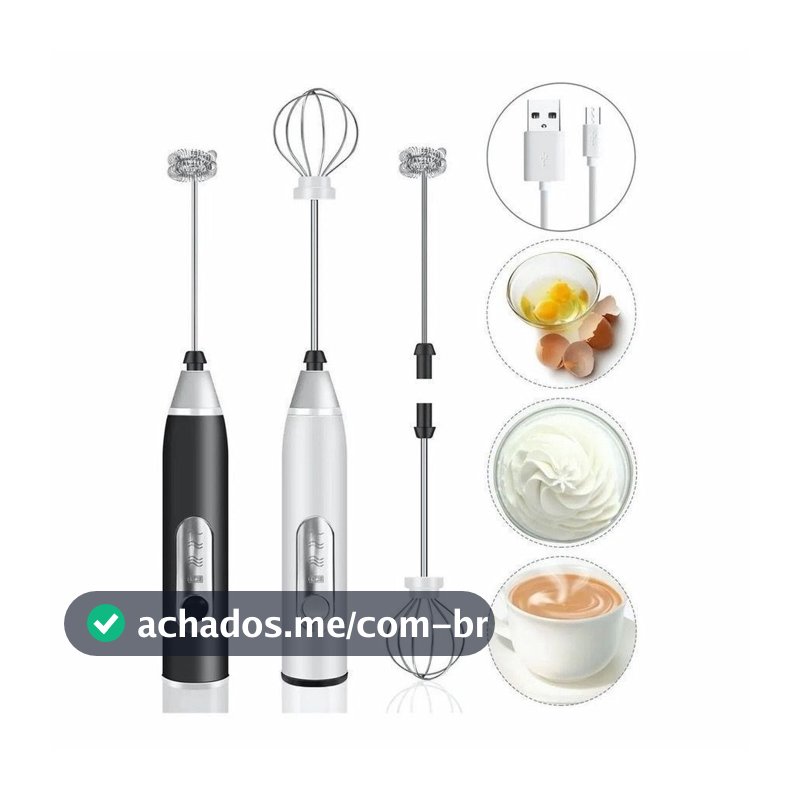 Batedor Misturador Mixer Elétrico para Bebidas Leite Café Clara de Ovo 2 em 1