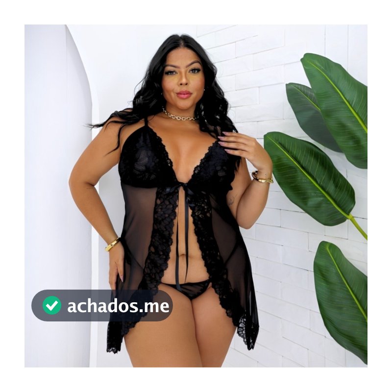 Camisola Feminina Sexy Plus Size em Renda Transparente Sensual Lingerie com Calcinha Noite Sensual