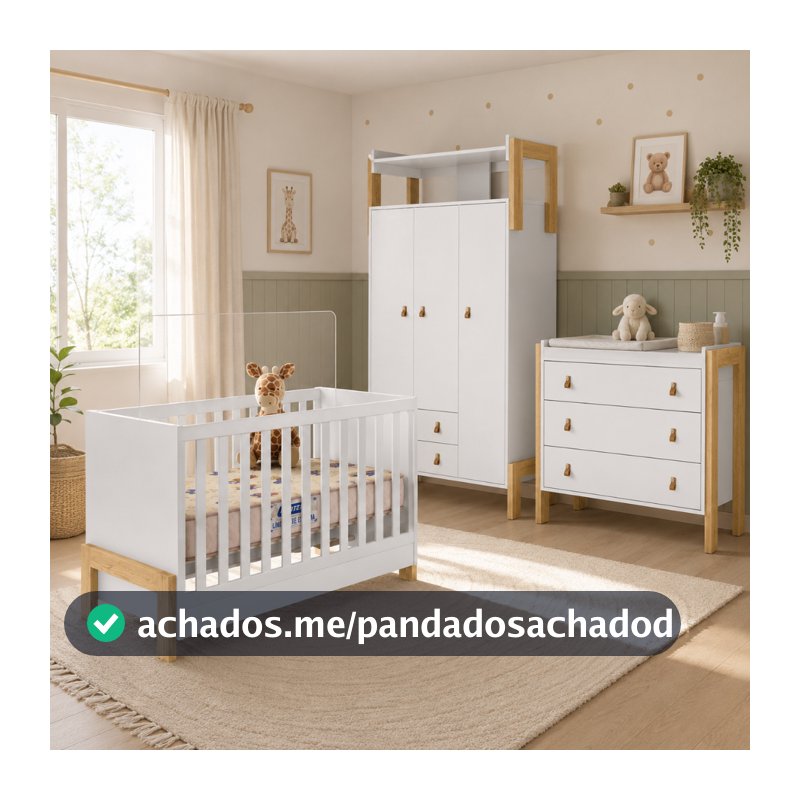 Quarto de Bebê Completo Berço mini cama Guarda-Roupa Cômoda Fantasia Qmovi e Colchão Gazin