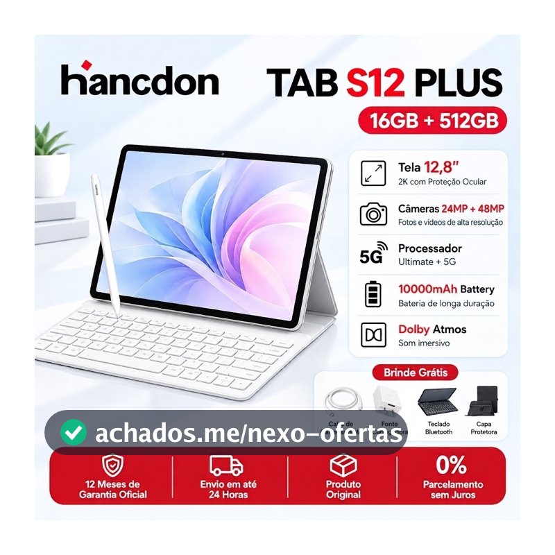 【Garantia 2 Anos】Hancdon S12 Plus Tablet | 16GB RAM 512GB | 12.8" HD Screen | Android 15 | 5G | WIFI
