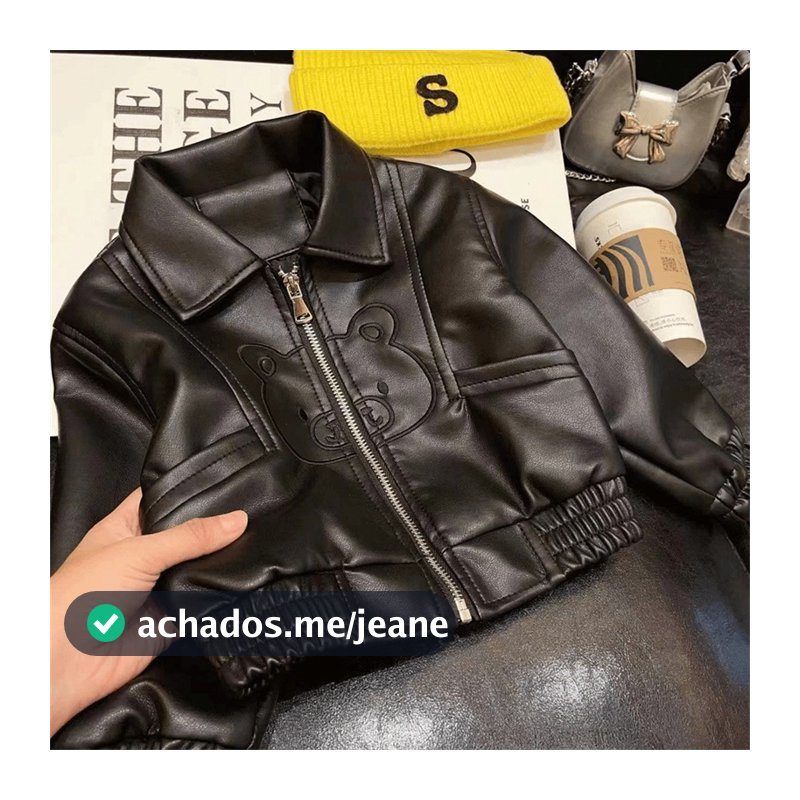 Jaqueta De Couro PU Para Meninos , Casaco De Outono Meninas , Roupas Casuais Infantis 1 A 8 Anos
