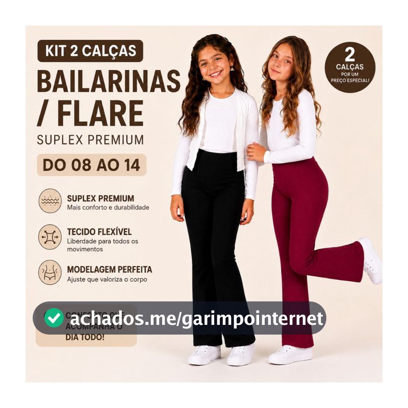 Kit 2 Calça Flare Bailarina Juvenil roupa infantil menina suplex 08 ao 14 escolar e passeio