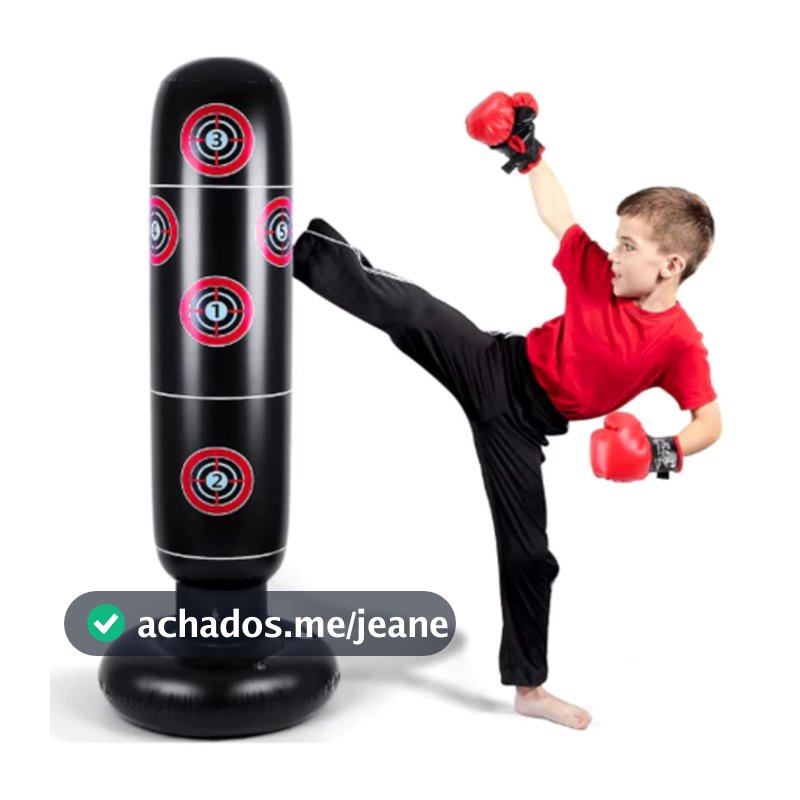 Saco Boxe Infantil Inflavel Joao Bobo Com e Sem Luva Treino Luta C/ Bomba de Ar